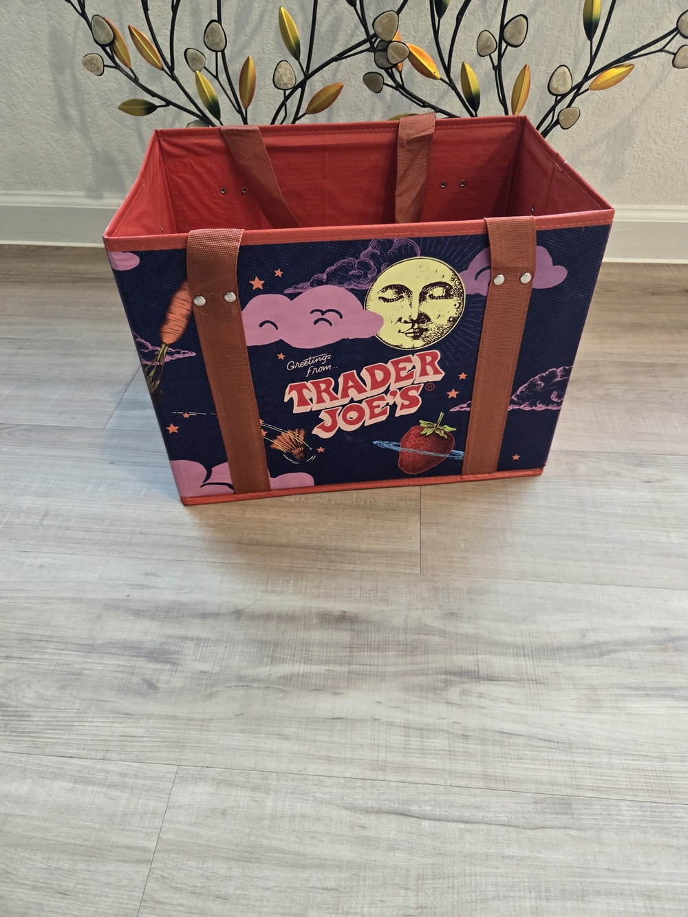 Trader Joe's Stand-Up Collapsible Grocery Tote in Red & Blue NWT